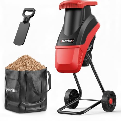 AMERISUN 15-Amp Electric Wood Chipper, 4200 RPM Garden Shredder with 1.75" Branch Capacity, 50L Collection Bag & 7" Wheels, Lightweight Yard Waste Mulcher for Leaves, Branches & Home Landscaping
