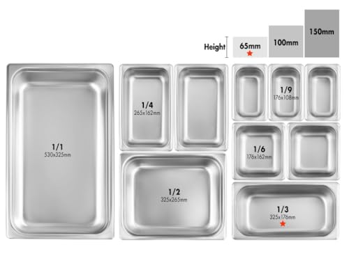 New Star Foodservice 1/3 Size Stainless Steel Steam Table Pan, 12.8 x 7.0 x 2.5 Inches, 18/8 Stainless Steel, 24 Gauge, NSF Certified (Set of 6) - size: 1/3, style: 2.5" Deep
