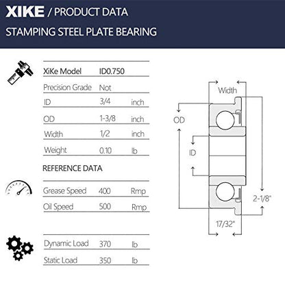 XIKE Flanged Ball Bearing, 3/4 x 1-3/8 in ID x OD, 4 Pack - size: ID 3/4" x OD 1-3/8" - Stamping Steel