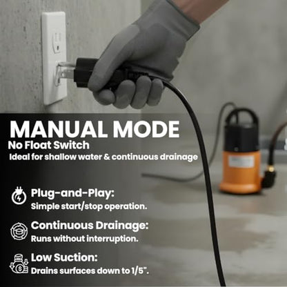Sump Pump Submersible With 25Ft. Hose, Submersible Pump, 25Ft Cord, 4000GPH