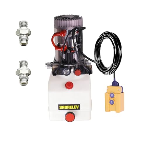 12V DC Double Acting Hydraulic Power Unit, 4L Plastic Reservoir, for Dump Trailers, Farm Equipment, Utility Trailers, and Marine Applications - color: White, size: 12V DC 4QT Plastic
