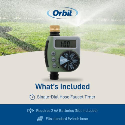 Orbit One Outlet Single-Dial Hose Faucet Timer - Easy Programmable - For Garden Watering System - LCD Hose Timer with Adjustable Watering Schedule - 62056 - size: Single