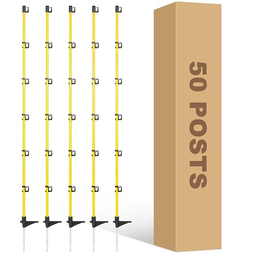 50 Pcs 50"Fiberglass Step in Electric Fence Posts,Portable Temporary Stakes - style: 50Inch-50 Pack