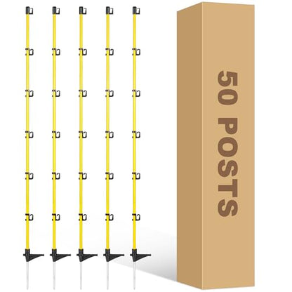 50 Pcs 50"Fiberglass Step in Electric Fence Posts,Portable Temporary Stakes - style: 50Inch-50 Pack