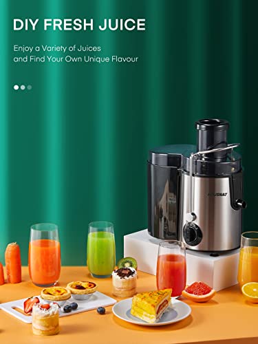 HOUSNAT Juicer Machines for Whole Fruit and Vegetables, 3 Speed Setting - color: Silver