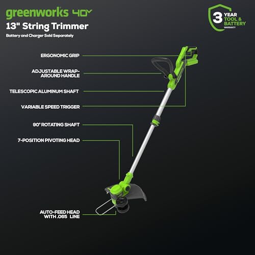 Greenworks 40V 13 in String Trimmer & 350 CFM Blower Combo, 2.0 Ah Battery - size: New Combo (Trimmer + Blower + Spools), style: String Trimmer