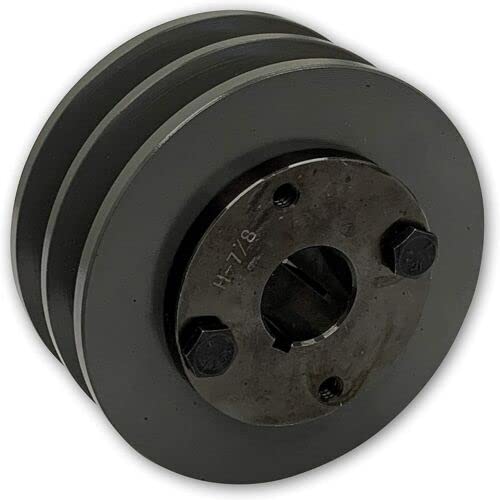 Double Groove 3.45" Cast Iron Electric Motor " H " Pulley/Sheave, Bushing Included, for 3/8" and 1/2" Top Width 3L/A/AK/4L/4LK Section V Belt, 2 Groove (7/8" Shaft / 0.875 Bore, 2AK34H) - size: 7/8" Shaft / 0.875 Bore