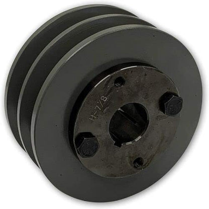 Double Groove 3.45" Cast Iron Electric Motor " H " Pulley/Sheave, Bushing Included, for 3/8" and 1/2" Top Width 3L/A/AK/4L/4LK Section V Belt, 2 Groove (7/8" Shaft / 0.875 Bore, 2AK34H) - size: 7/8" Shaft / 0.875 Bore