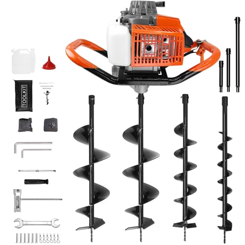72CC 2-Stroke Gas Powered Post Hole Digger with 3 Drill Bits (4", 6", 8") & 3 Extension Rods(8", 12" 20"), Heavy Duty Earth Auger for Farm, Garden, Fencing, Planting - color: 3 Drill Bits (4", 6", 8") & 3 Ext Rods( 8", 12" 20")