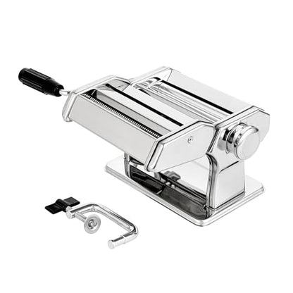 Restaurantware Pasta Maker Stainless Steel 8.3 x 7.8 x 6.2 Inch Adjustable Thickness Noodle Machine With Spaghetti Cutter And Interchangeable Blades, Silver Kitchen Pasta Tool - style: Manual