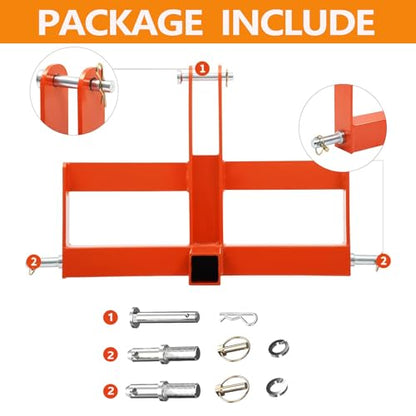 GarveeTech 3-Point Hitch Receiver with 2 in Receiver, Draw-bar & Suitcase Weight Brackets, 3 Point Quick Hitch for Category 1 Tractor