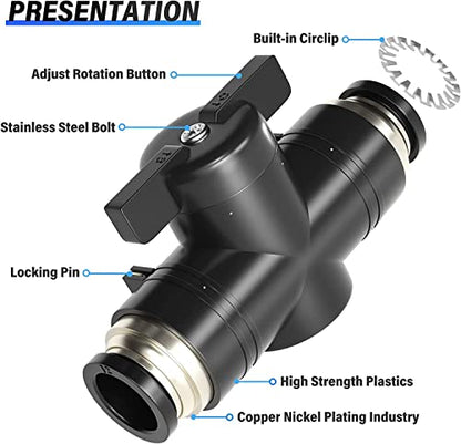 TAILONZ 1/4"OD Push-to-Connect Fitting Ball Control Valve BVU-1/4 5Pcs - size: 1/4"OD/5PCS