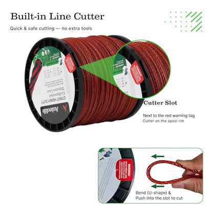 Anleolife .095" Octa-Twist Weed Eater String, Heavy Duty, 921ft 3 lb Spool - color: .095 Red, size: 3 Pound