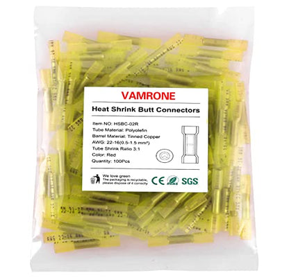 50PCS Heat Shrink Butt Wire Connectors 12-10 AWG, Insulated Waterproof Electrical Wire Connectors Automotive Marine Grade Wire Crimp Terminals Butt Splices, Ideal for Boat, Truck, Yellow - size: 12-10 AWG - Yellow 50 PCS