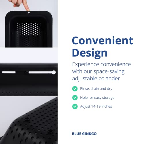 Blue Ginkgo Over Sink Colander, Extendable Kitchen Strainer, Black - color: Black, size: 1 Pack