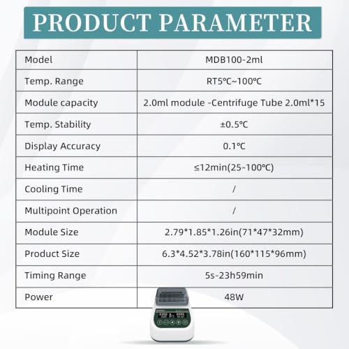 MDB100 Mini Dry Bath Incubator Heater, 2ml×15, Programmable - size: 2