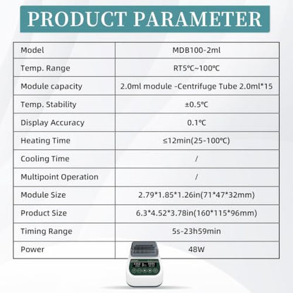 MDB100 Mini Dry Bath Incubator Heater, 2ml×15, Programmable - size: 2
