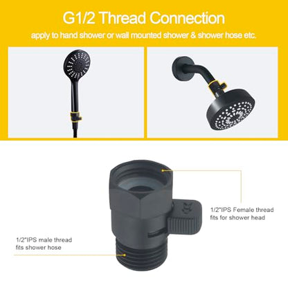Shower Flow Control Valve, Shower Head Shut Off Valve Solid Brass Flow Pressure Regulator For Hand Shower G1/2, Matte Black