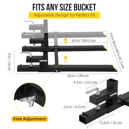 Garvee 43" Clamp On Pallet Forks for Tractor Bucket, Heavy Duty 2500lbs Quick Attach Skid Steer Loader Pallet Fork - size: 43''