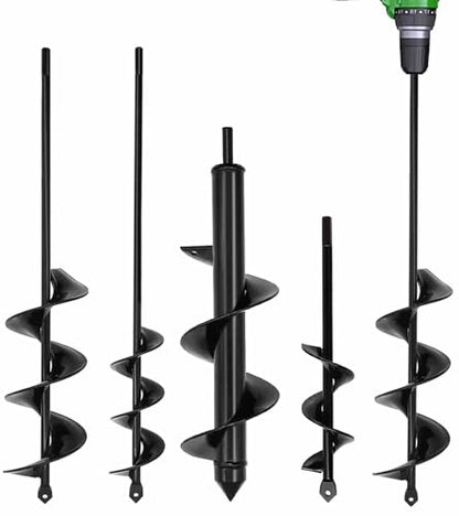 TCBWFY 4 Pack Garden Auger Spiral Drill Bits - 1.6"x9", 1.6"x16.5", 3"x16.5", 3"x12" - Heavy Duty Steel - Corrosion Resistant - Perfect for Post Holes, Earth & Lawn Augering,Planting Bulbs&Trees - size: 1.6"x9",1.6"x16.5",3"x16.5",3"x12"