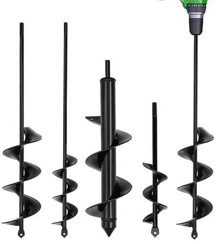 TCBWFY 4 Pack Garden Auger Spiral Drill Bits - 1.6"x9", 1.6"x16.5", 3"x16.5", 3"x12" - Heavy Duty Steel - Corrosion Resistant - Perfect for Post Holes, Earth & Lawn Augering,Planting Bulbs&Trees - size: 1.6"x9",1.6"x16.5",3"x16.5",3"x12"