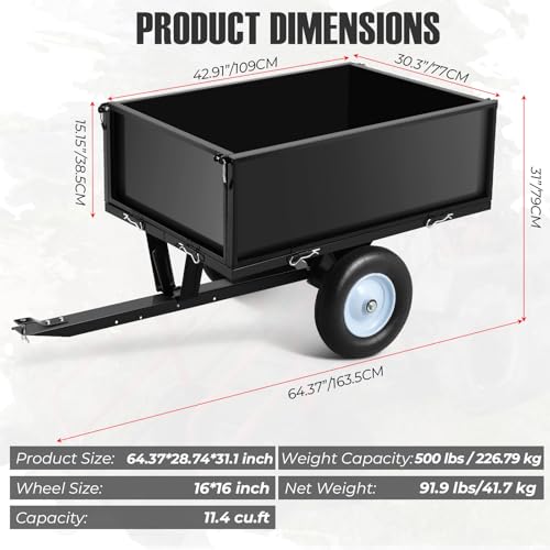 Garvee 500 LBS ATV Trailer, Heavy Duty Tow Behind Lawn Mower Trailer, Black - size: 500 LBS