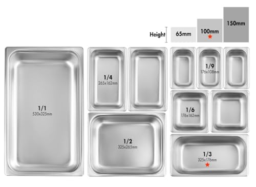 New Star Foodservice 1/3 Size Stainless Steel Steam Table Pan, 12.8 x 7.0 x 4.0", 18/8, 24 Gauge, NSF Certified, Set of 6 - size: 1/3, style: 4" Deep