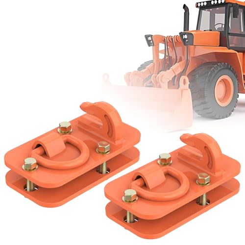 2 Pack 3/8" Tractor Bucket Hooks with Tie Down Ring - Grade 70 Forged Steel Bolt-On Grab Hook with Backing Plate, Max Load 15,000 lbs, Compatible with Kubota, John Deere, RV, UTV, Truck, Orange - color: Orange