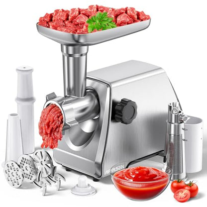 AIRMSEN Electric Meat Grinder & Tomato Sauce Press Maker with Strainer - Heavy Duty Food Mill Machine for Grinding Meat, Making Tomato Sauce, Sausage, Kibbeh for Home Kitchen Use - size: Large