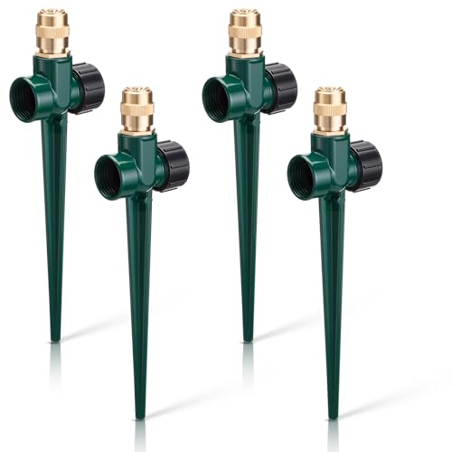 Tioncy 4 Pack Metal Lawn Sprinklers with Adjustable Brass Nozzle, Green - color: Green