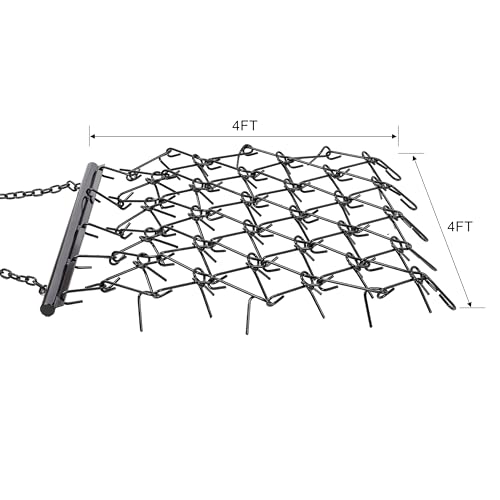 4FT Heavy Duty Steel Drag Harrow, Field Leveling Chain Rake for ATV UTV Compact Tractors, Black Coated Durable Construction