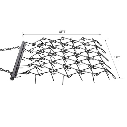 4FT Heavy Duty Steel Drag Harrow, Field Leveling Chain Rake for ATV UTV Compact Tractors, Black Coated Durable Construction