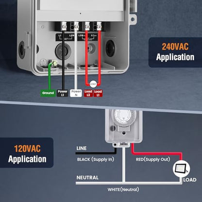 SURAIELEC 40A 240V 3HP Outdoor Timer Switch with 1000FT Long Range Remote