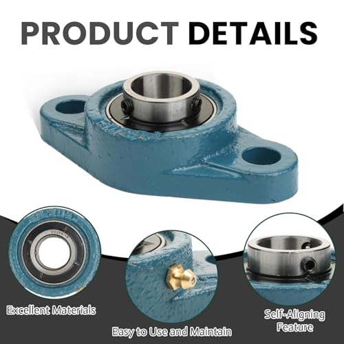 1Pcs UCFL204-12 Pillow Block Bearing, 3/4 inch Bore, 2-Bolt Flange Mount Bearing Set Screw Locking, Solid Base Self Alignment