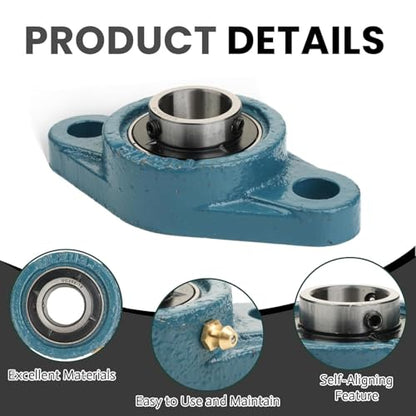 1Pcs UCFL204-12 Pillow Block Bearing, 3/4 inch Bore, 2-Bolt Flange Mount Bearing Set Screw Locking, Solid Base Self Alignment