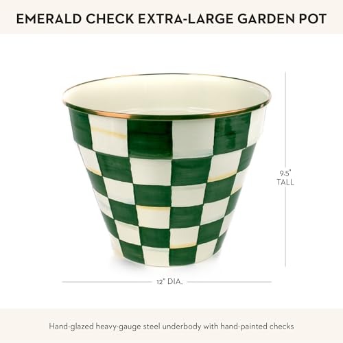MACKENZIE-CHILDS Garden Pot, Extra Large, Green-and-White Emerald Check - color: Emerald Check, size: Extra Large