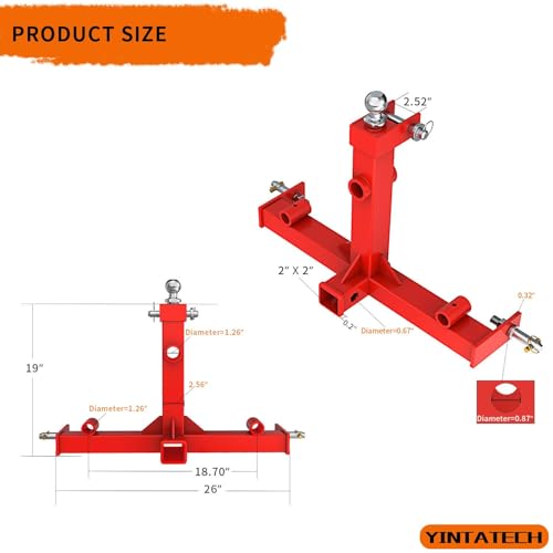 YINTATECH Heavy Duty 3 Point Trailer Hitch for Cat 1 with 2" Receivers