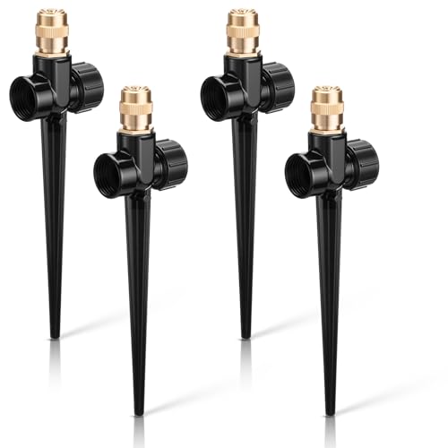 Tioncy 4 Pack Metal Lawn Sprinklers with Adjustable Brass Nozzle, Black - color: Black
