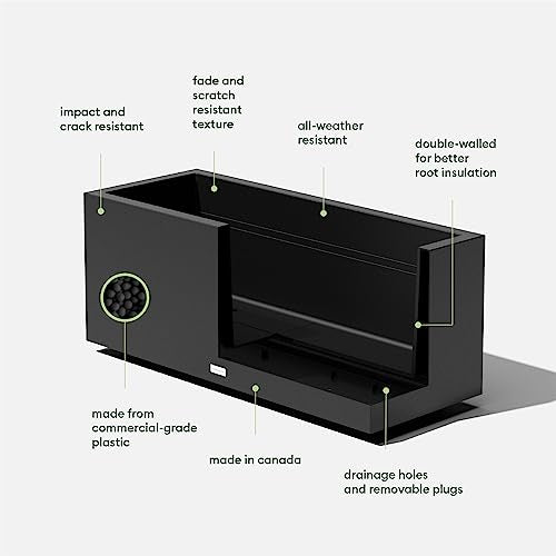 Veradek Block Series Long Box Planter - Rectangular Outdoor Planter - color: Black, size: Large