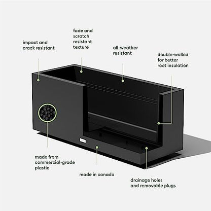 Veradek Block Series Long Box Planter - Rectangular Outdoor Planter - color: Black, size: Large
