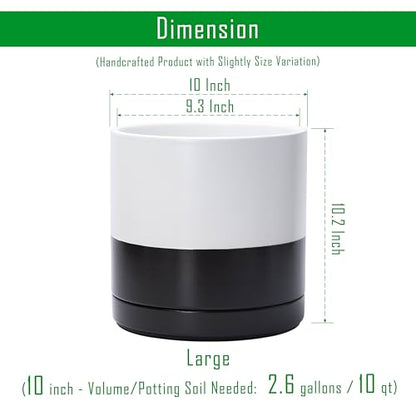 D'vine Dev 10 Inch Ceramic Planter Pot, Black White Two Tone, 94-O-E-L - color: Layered Monochrome Black & White, size: Large