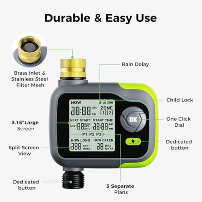 Sprinkler Timer, Watering Timer for Garden Hose, Programmable Hose Faucet Timers w/Rain Delay, Outdoor Soaker Automatic& Manual Drip Irrigation Controller System for Lawn Yard Greenhouse - color: Light Green