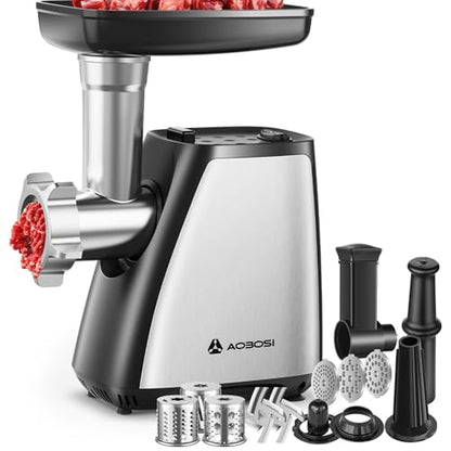 AAOBOSI Meat Grinder Electric, [2800W Max] Meat Grinder, Cheese Grater, Sausage Maker & Kibbe Kit for Home Use - color: Silver+Black