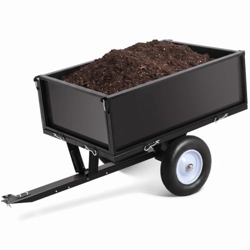 Garvee 500 LBS ATV Trailer, Heavy Duty Tow Behind Lawn Mower Trailer, Black | Garden ATV Dump Cart, 11.4 Cu. Ft Steel Pull Behind ATV Dump Trailer with Removable Sides, Utility Trailer for Lawn Tractor - size: 500 LBS