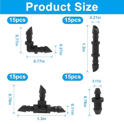 Drip Irrigation Fittings Kit, 1/4" Tubing, 60 Piece Set