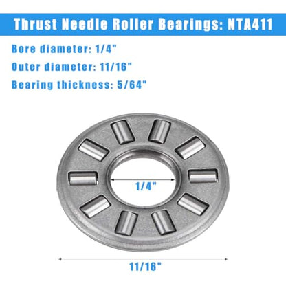 4 Sets NTA411+2TRA, Thrust Needle Roller Bearings, ID 1/4", OD 11/16" - size: NTA411+2TRA