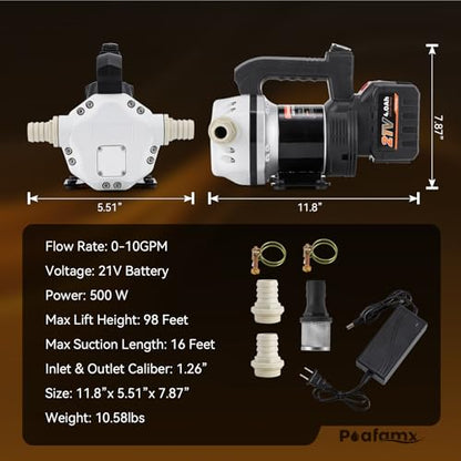 Poafamx DEF Transfer Pump with 4Ah Battery 10GPM Diesel Exhaust Fluid Pump