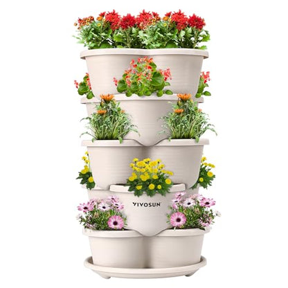VIVOSUN 5 Tier Vertical Gardening Stackable Planter for Flowers, Ivory - size: 1 Pack