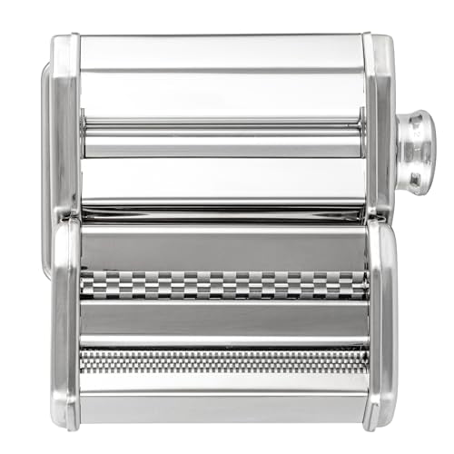 Restaurantware Pasta Maker Stainless Steel 8.3 x 7.8 x 6.2 Inch Adjustable Thickness Noodle Machine With Spaghetti Cutter And Interchangeable Blades, Silver Kitchen Pasta Tool - style: Manual