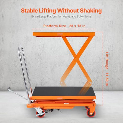 VEVOR Hydraulic Lift Table Cart, Orange, 50-Inch